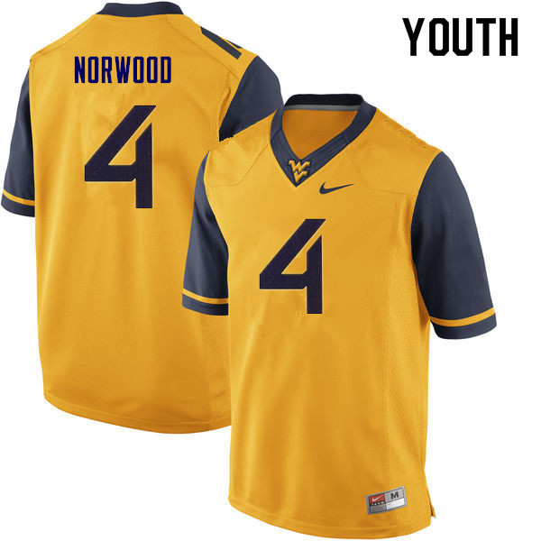 NCAA Youth Josh Norwood West Virginia Mountaineers Yellow #4 Nike Stitched Football College Authentic Jersey ZL23J27ZI
